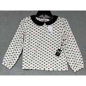 Forever 21 Peter Pan Collar Girls Bird All Over Print Long Sleeve Size 11/12 NEW